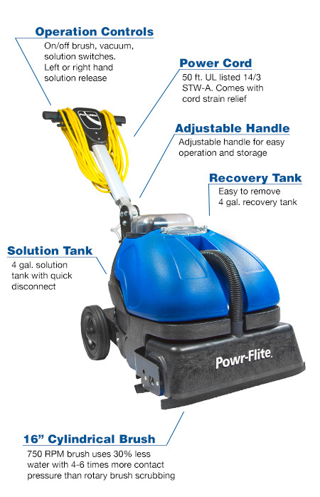 Powr-Flite Powr-Scrub 16″ Compact Automatic Scrubber w/ Grout Cleaner CAS16