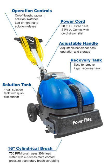 Powr-Flite Powr-Scrub 16″ Compact Automatic Scrubber w/ Grout Cleaner CAS16